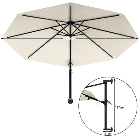 Ombrellone a Parete 300cm 8 stecche 180GR/MQ Sistema Air-Vent con Manovella Beige