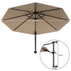 Ombrellone a Parete 300cm 8 stecche 180GR/MQ Sistema Air-Vent con Manovella Ecru