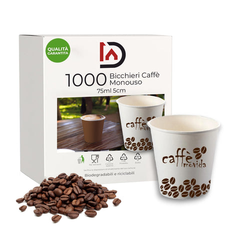 Bicchieri Caffe in Carta 75ml H. 5cm Maxi Scorta 1000pz 100% Biodegradabili Chicco
