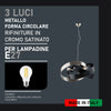 Lampadario Sospensione Metallo Verniciato Elvis 3 Luci E27 Nero/Cromo Moderno