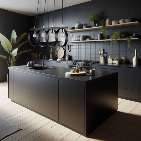 Lampadario Sospensione Metallo verniciato Barbara 4 Luci E27 Nero/Cromo