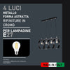 Lampadario Sospensione Metallo verniciato Barbara 4 Luci E27 Nero/Cromo