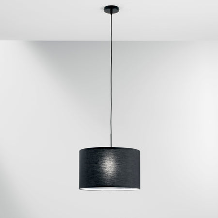 Lampadario a Sospensione in metallo con diffusore in tessuto Nera 1Xe27 38X38X150Cm