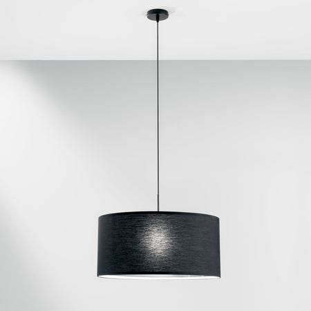 Lampadario a Sospensione in metallo con diffusore in tessuto Nera 1Xe27 53X53X150Cm