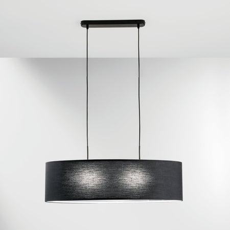 Lampadario a Sospensione in metallo con diffusore in tessuto Nera 2Xe27 78X78X150Cm