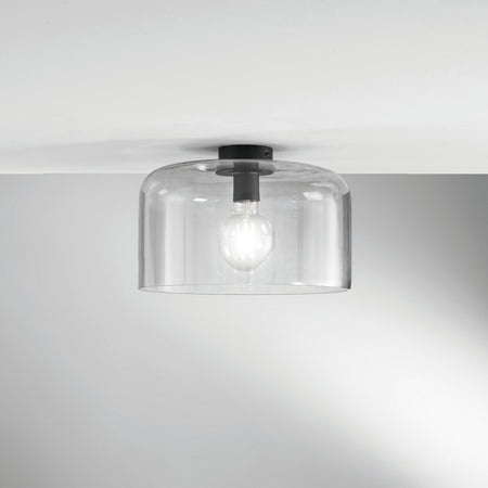 Plafoniera in vetro soffiato Grigio Fume 1Xe27 35X23X9Cm