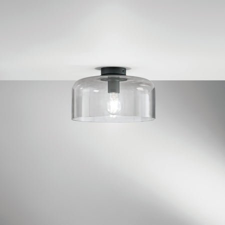 Plafoniera in vetro soffiato Grigio Fume 1Xe27 40X18X9Cm