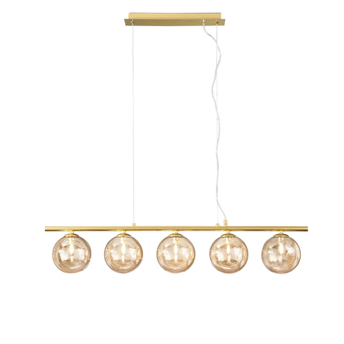 Lampadario a Sospensione lineare diffusori in vetro soffiato Oro 5Xg9 100X15X166Cm