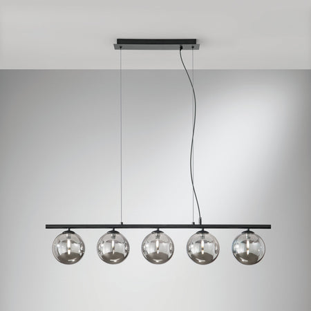 Lampadario a Sospensione lineare diffusori in vetro soffiato Nera 5Xg9 100X15X166Cm