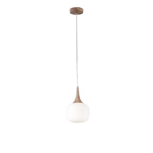 Sospensione in metallo con diffusore in vetro Bianca/Legno 1Xe14 10X17X150Cm