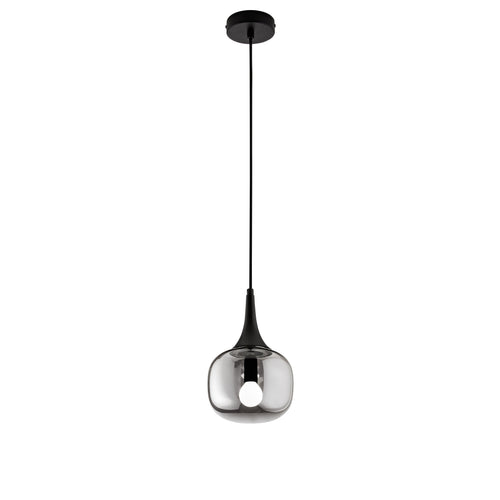 Sospensione in metallo con diffusore in vetro Nero Fume 1Xe14 10X17X150Cm