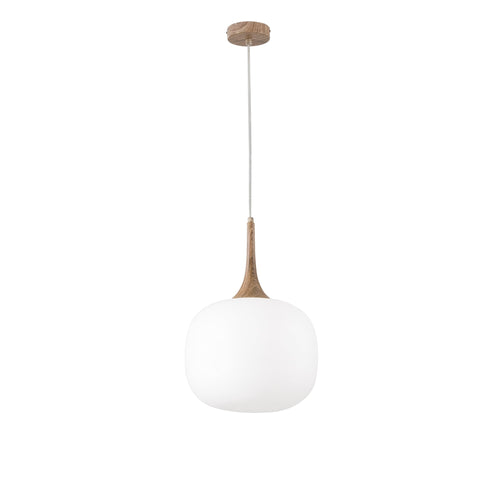 Sospensione in metallo con diffusore in vetro Bianca/Legno 1Xe27 10X30X150Cm