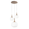 Sospensione in metallo con tre diffusori in vetro Bianca/Legno 1Xe27+2Xe14 29X39X150Cm