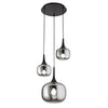 Sospensione in metallo con tre diffusori in vetro Nero Fume 1Xe27+2Xe14 29X39X150Cm