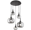 Sospensione in metallo con cinque diffusori in vetro Nero Fume 2Xe27+3Xe14 50X70X200Cm