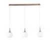 Sospensione lineare in metallo con tre diffusori in vetro Bianca/Legno 3Xe14 97X150X87Cm