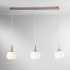 Sospensione lineare in metallo con tre diffusori in vetro Bianca/Legno 3Xe14 97X150X87Cm