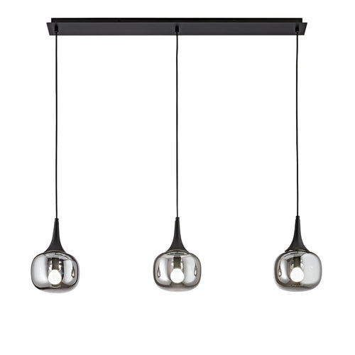 Sospensione lineare in metallo con tre diffusori in vetro Fume/Nera 3Xe14 97X150X87Cm