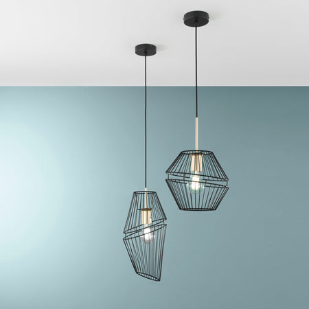 Lampadario a sospensione in metallo Nero/Oro 1Xe27 20X20X150Cm