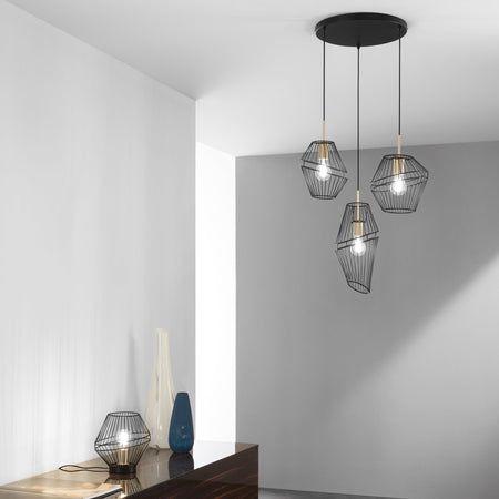 Lampadario a sospensione a tre luci in metallo Nero/Oro 3Xe27 42X40X150Cm