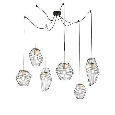 Lampadario a sospensione a sei luci in metallo Nero/Oro 6Xe27 65X250X10Cm