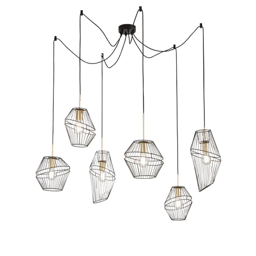 Lampadario a sospensione a sei luci in metallo Nero/Oro 6Xe27 65X250X10Cm