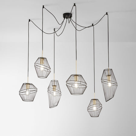 Lampadario a sospensione a sei luci in metallo Nero/Oro 6Xe27 65X250X10Cm
