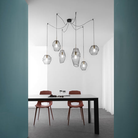 Lampadario a sospensione a sei luci in metallo Nero/Oro 6Xe27 65X250X10Cm