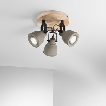 Plafoniera Grigia/Legno 3Xgu10 20X20X20,3Cm