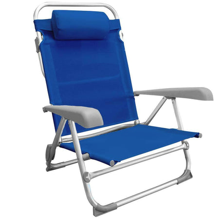 Sedia Spiaggina Prendisole Pieghevole Alluminio Poggia testa Sdraio Reclinabile Blu