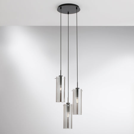 Lampadario a sospensione diffusori Nera/Fume 3Xe27 27,3X27,3X150Cm