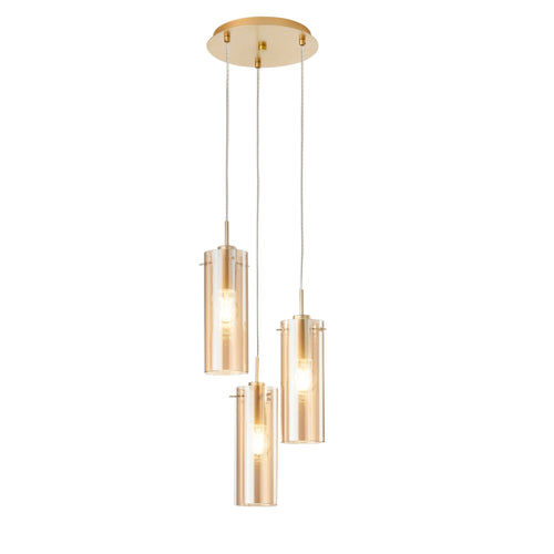Lampadario a sospensione diffusori Oro/Ambra 3Xe27 27,3X27,3X150Cm