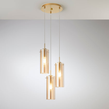 Lampadario a sospensione diffusori Oro/Ambra 3Xe27 27,3X27,3X150Cm