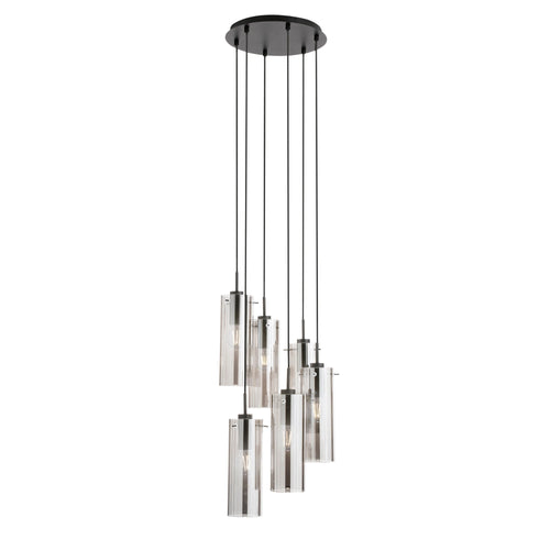 Lampadario a sospensione diffusori Nera/Fume 6Xe27 35X35X150Cm