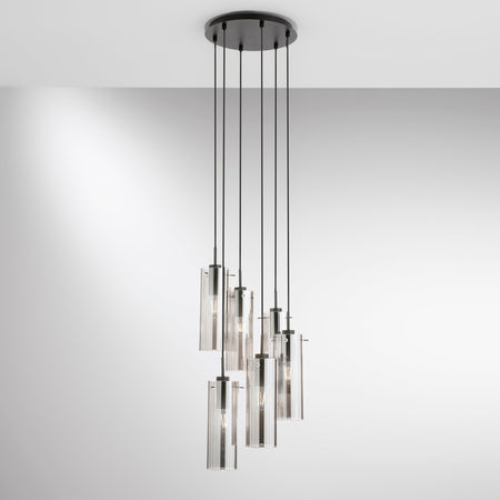 Lampadario a sospensione diffusori Nera/Fume 6Xe27 35X35X150Cm