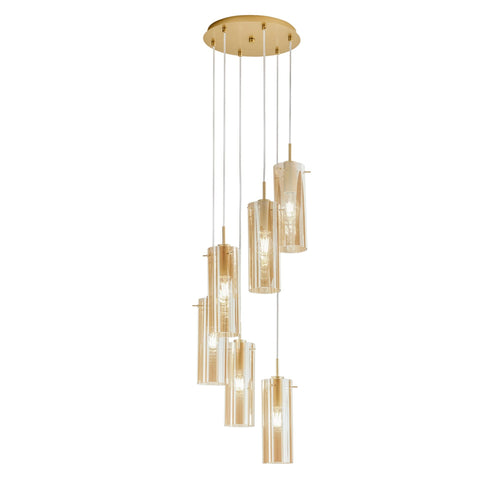 Lampadario a sospensione diffusori Oro/Ambra 6Xe27 35X35X150Cm