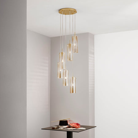 Lampadario a sospensione diffusori Oro/Ambra 6Xe27 35X35X150Cm