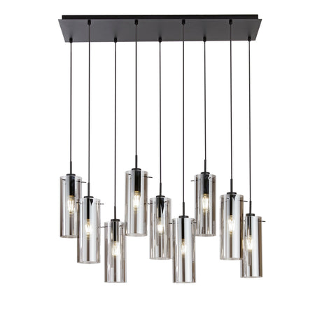 Lampadario a sospensione lineare diffusori Nera/Fume 9Xe27 90X30X150Cm