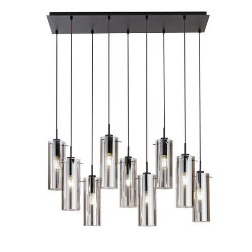 Lampadario a sospensione lineare diffusori Nera/Fume 9Xe27 90X30X150Cm