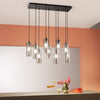 Lampadario a sospensione lineare diffusori Nera/Fume 9Xe27 90X30X150Cm