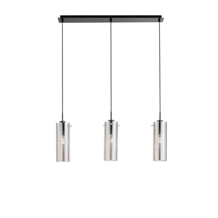 Lampadario a sospensione lineare ,diffusori Nera/Fume 3Xe27 79X10X150Cm