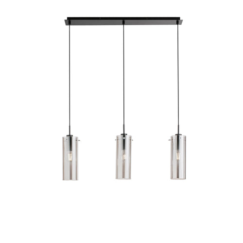 Lampadario a sospensione lineare ,diffusori Nera/Fume 3Xe27 79X10X150Cm