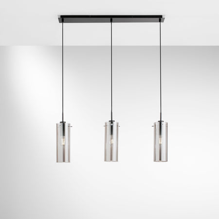 Lampadario a sospensione lineare ,diffusori Nera/Fume 3Xe27 79X10X150Cm