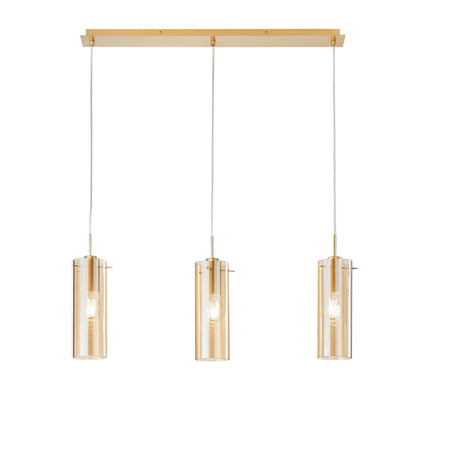 Lampadario a sospensione lineare diffusori Oro/Ambra 3Xe27 79X10X150Cm