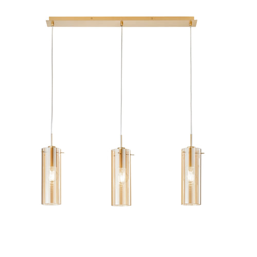 Lampadario a sospensione lineare diffusori Oro/Ambra 3Xe27 79X10X150Cm