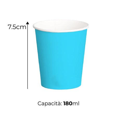 Bicchieri Acqua in Carta 180ml H. 7.5cm Maxi Scorta 500pz 100% Biodegradabili Celeste