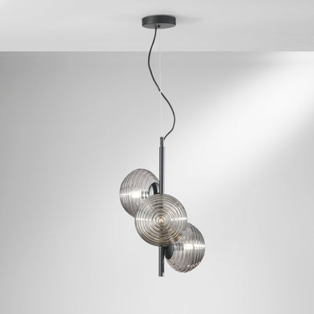 Lampadario a Sospensione in metallo con tre diffusori Nera 3Xe27 12X32,5X165Cm