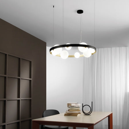 Lampadario a sospensione Nero/Oro 8Xg9 76X12X150Cm
