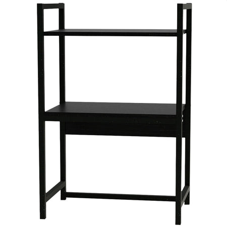 Scaffale Organizer Casa Ufficio 2Ripiani Metallo e Legno MDF 53x35 H80cm Nero
