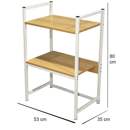 Scaffale Organizer Casa Ufficio 2Ripiani Metallo e Legno MDF 53x35 H80cm Bianco